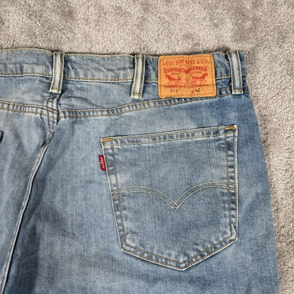 Levis 511 Jean Shorts Mens 42 Light‎ Blue Denim Faded Stretch Skater